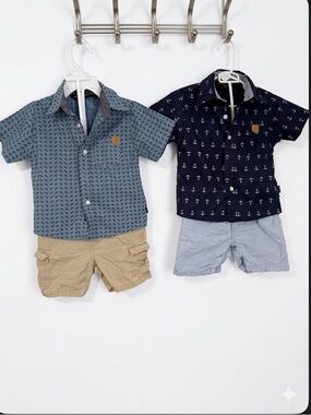 Boys Short Sleeve Button-Up Shirt - Navy Anchor Print